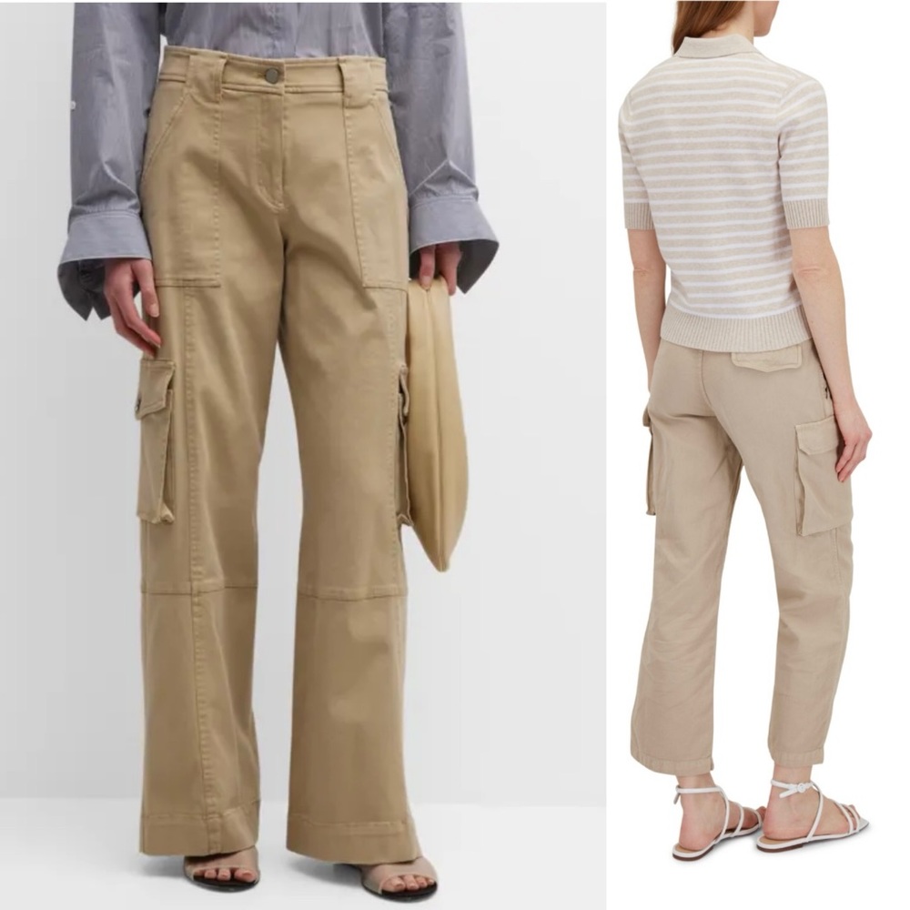 Nili Lotan Yannic Cotton Straight-Leg Cargo Pants Size 6 | Minimalist Neutral